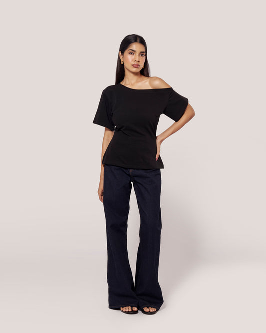 Off-shoulder Cinch Top — Black