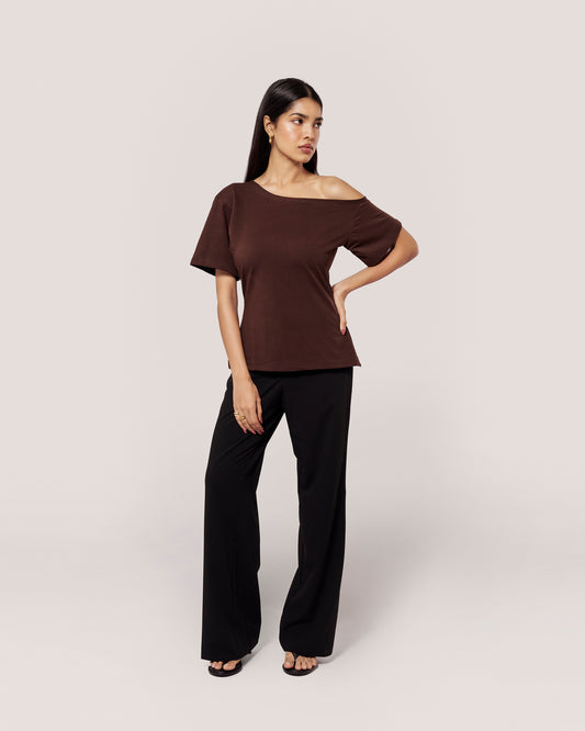 Off-shoulder Cinch Top — Espresso