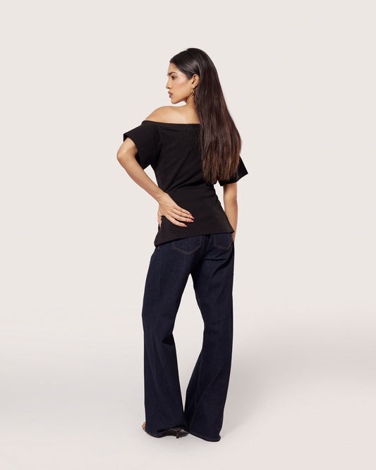 Off-shoulder Cinch Top — Black