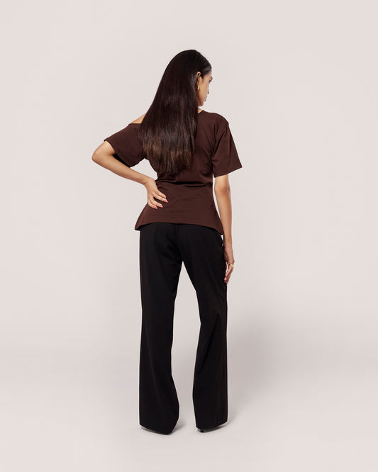 Off-shoulder Cinch Top — Espresso